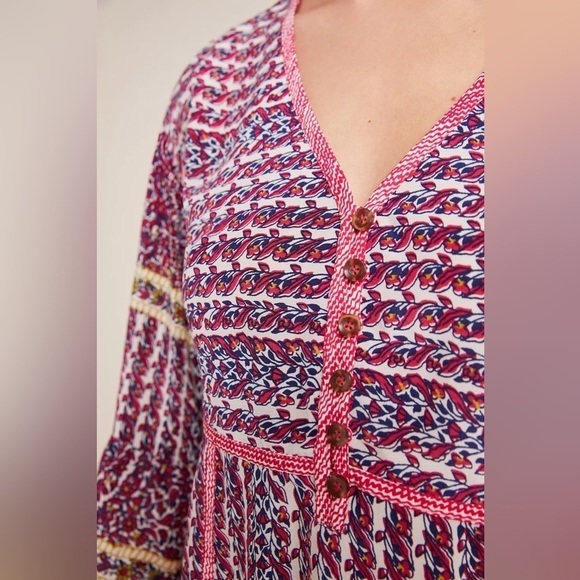 ANTHROPOLOGIE Maeve Lilyana Tiered 100% Silk Blouse SIZE LARGE BOHO flounce - Picture 2 of 13